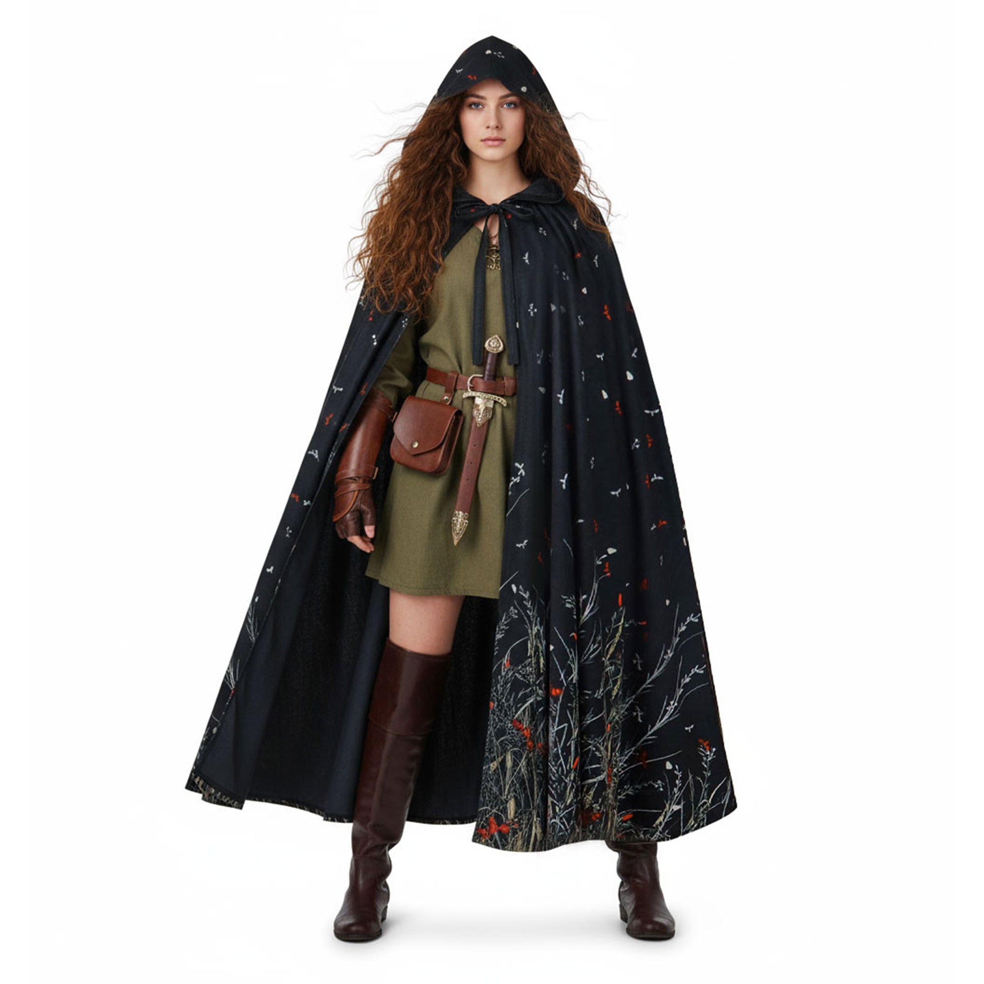 Renaissance printed hooded cloak is perfect for Sorcerer, Wizard, and Mage characters for your Cosplay, Medieval and Fantasy LARP
