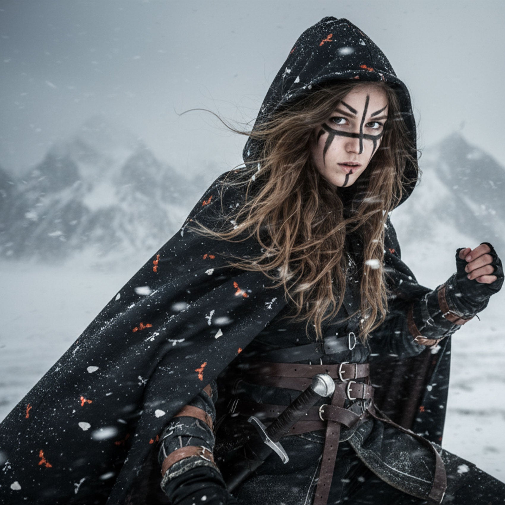 Renaissance printed hooded cloak is perfect for Sorcerer, Wizard, and Mage characters for your Cosplay, Medieval and Fantasy LARP