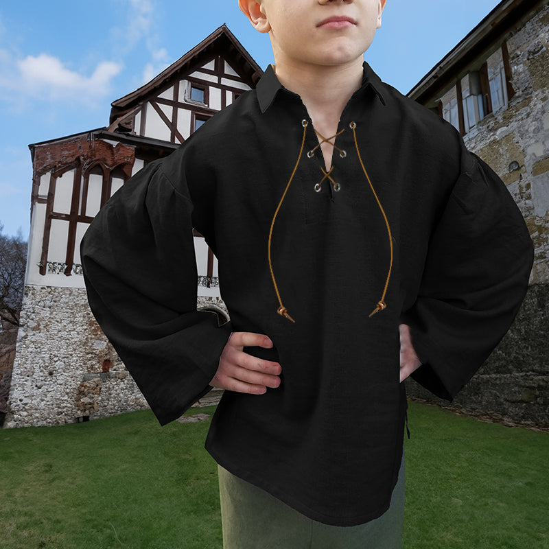Boys Medieval Pirate Shirt Vintage Spaghetti Strap Halloween Top Scottish Jacobite Ghillie Costume