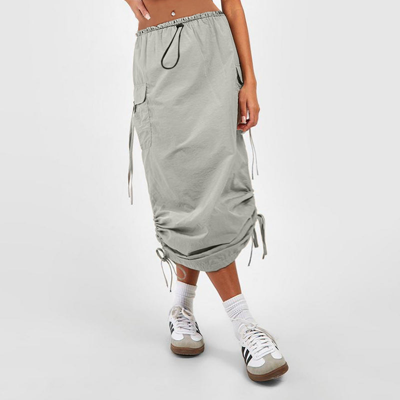 Drawstring Pocket Side Cargo Skirt