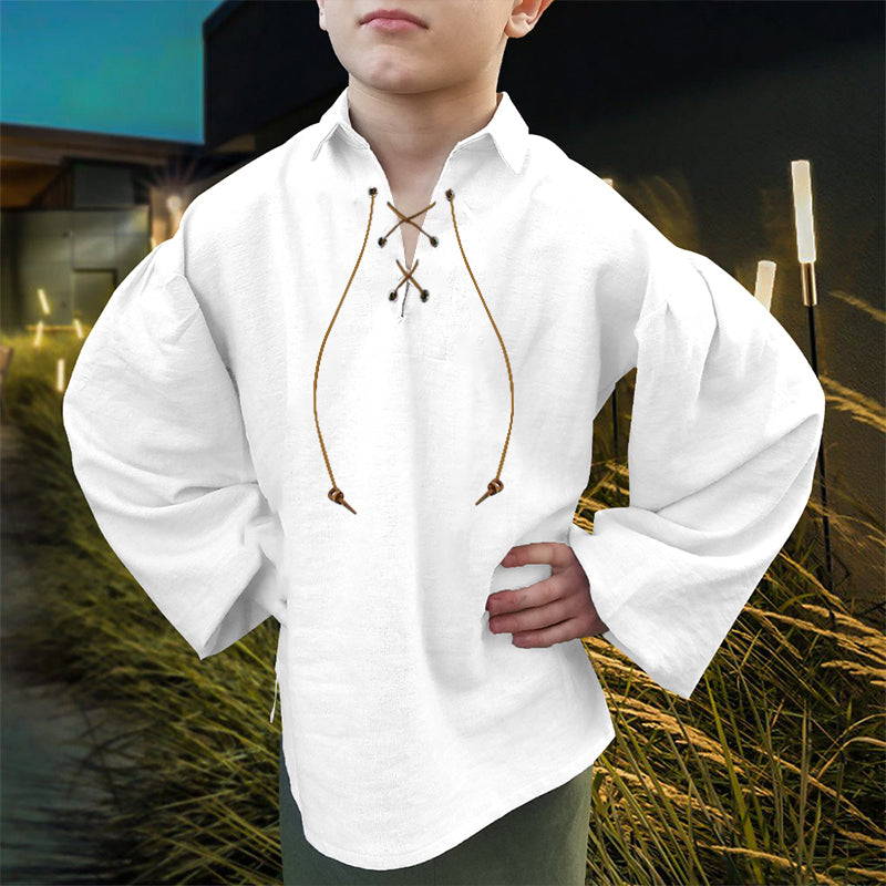 Boys Medieval Pirate Shirt Vintage Spaghetti Strap Halloween Top Scottish Jacobite Ghillie Costume
