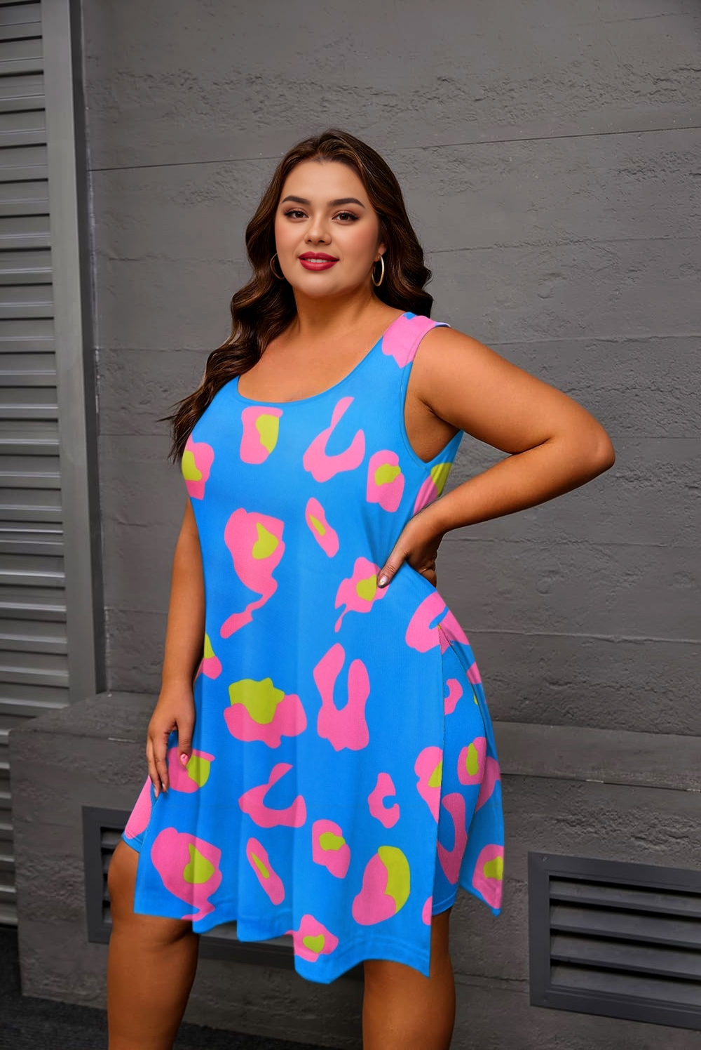 Plus Size Blue Leopard Print Tank Top and Shorts Set for Women