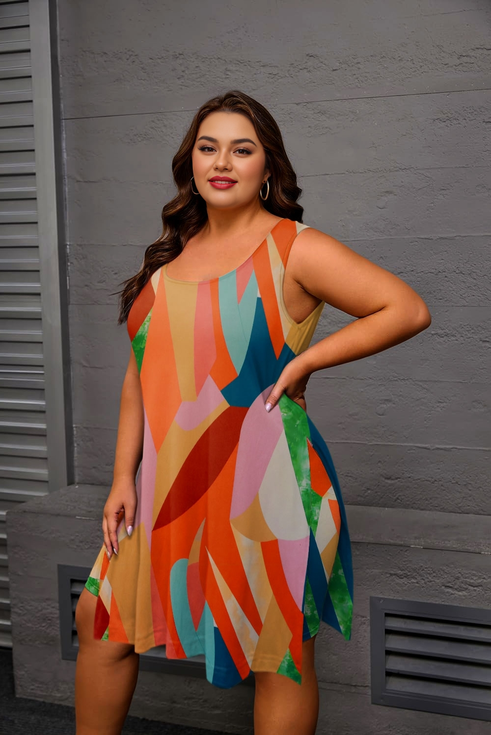 Plus Size Geometric Print Tank Top and Shorts Set for Women