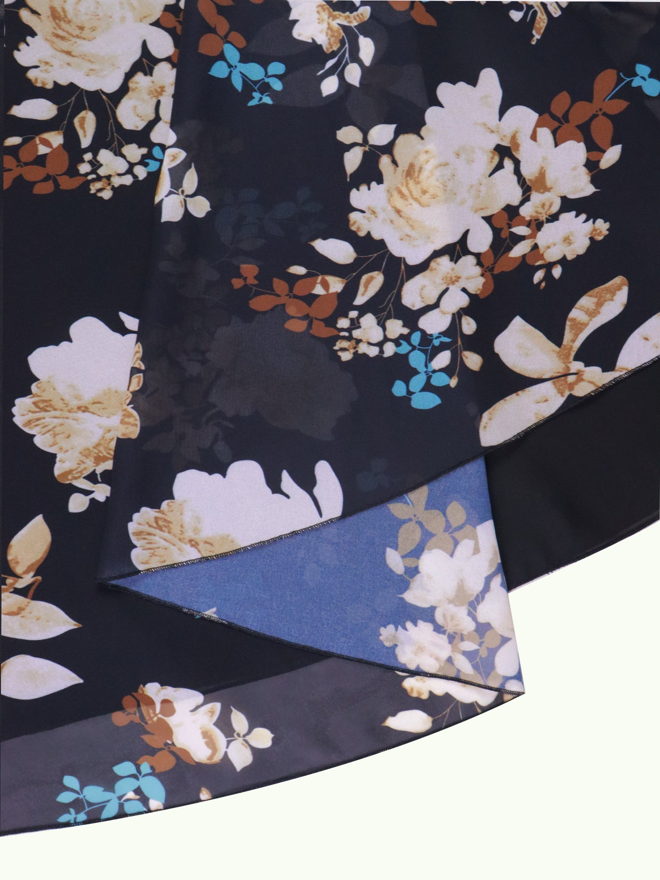 Floral Chiffon Layered Cape Printed Ruffle Blouse