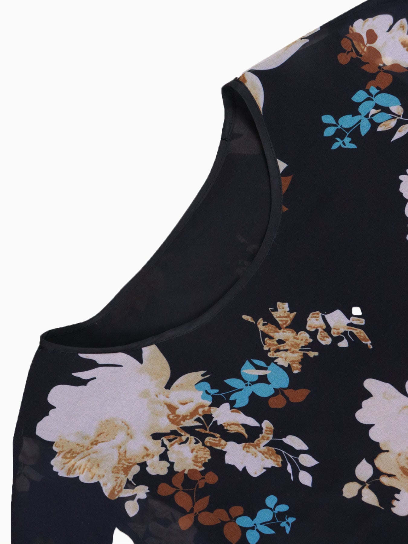 Floral Chiffon Layered Cape Printed Ruffle Blouse