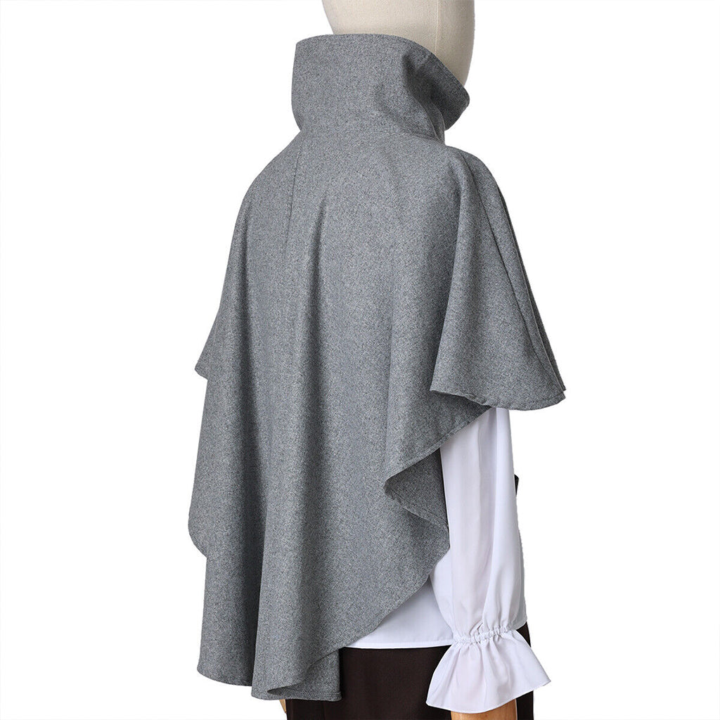 Medieval Renaissance elf cloak with high collar leather tabs cape role play costume