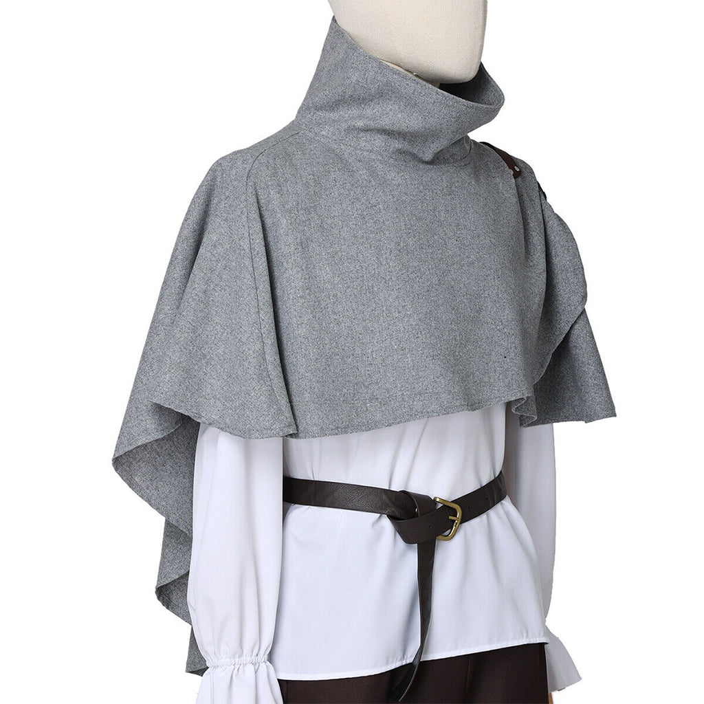 Medieval Renaissance elf cloak with high collar leather tabs cape role play costume