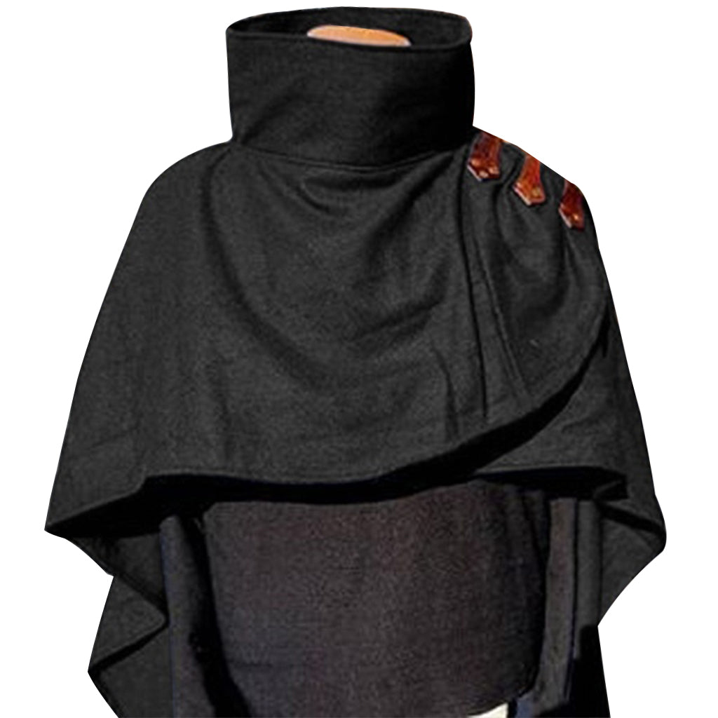 Medieval Renaissance elf cloak with high collar leather tabs cape role play costume