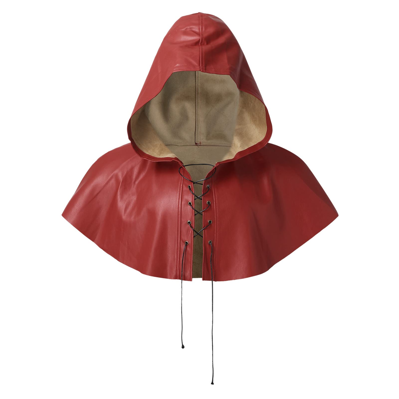 Men Leather Hood Hunter Vintage Lace Up Cowls Medieval Renaissance Cape Hat Wizzard Hat