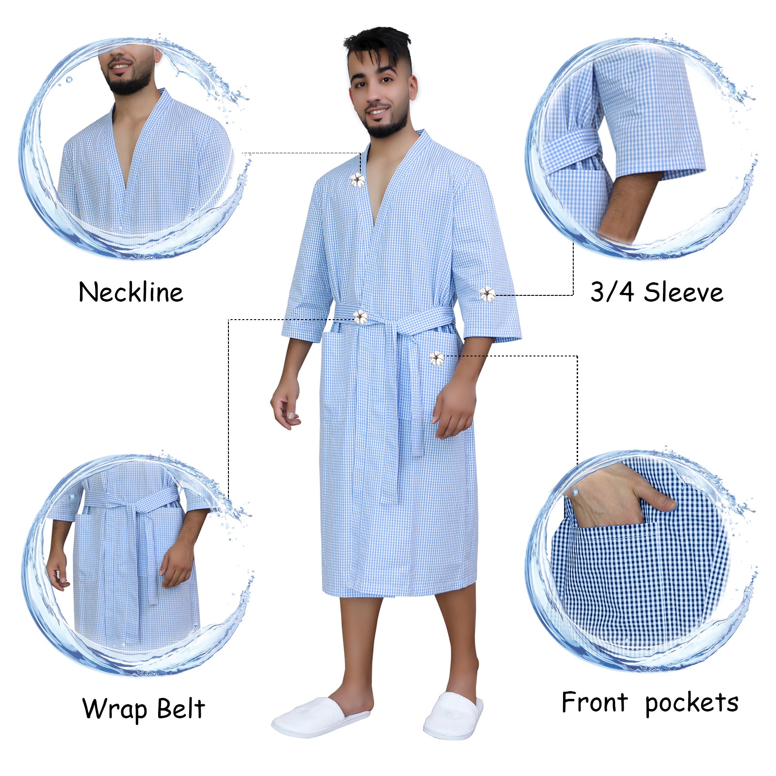 Mens Bathrobe, Short Sleeve Silky Bath Robe for Men
