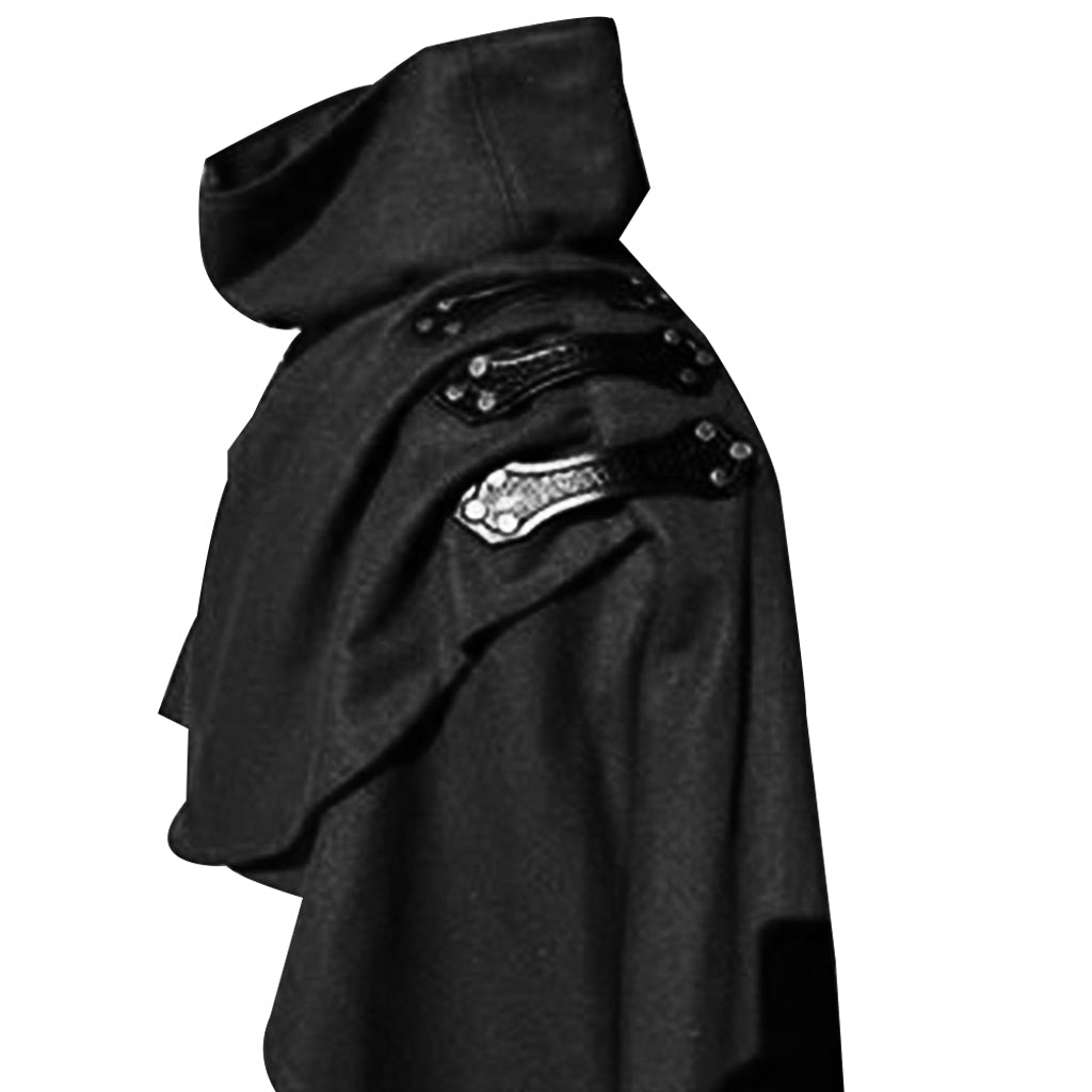 Medieval Renaissance elf cloak with high collar leather tabs cape role play costume