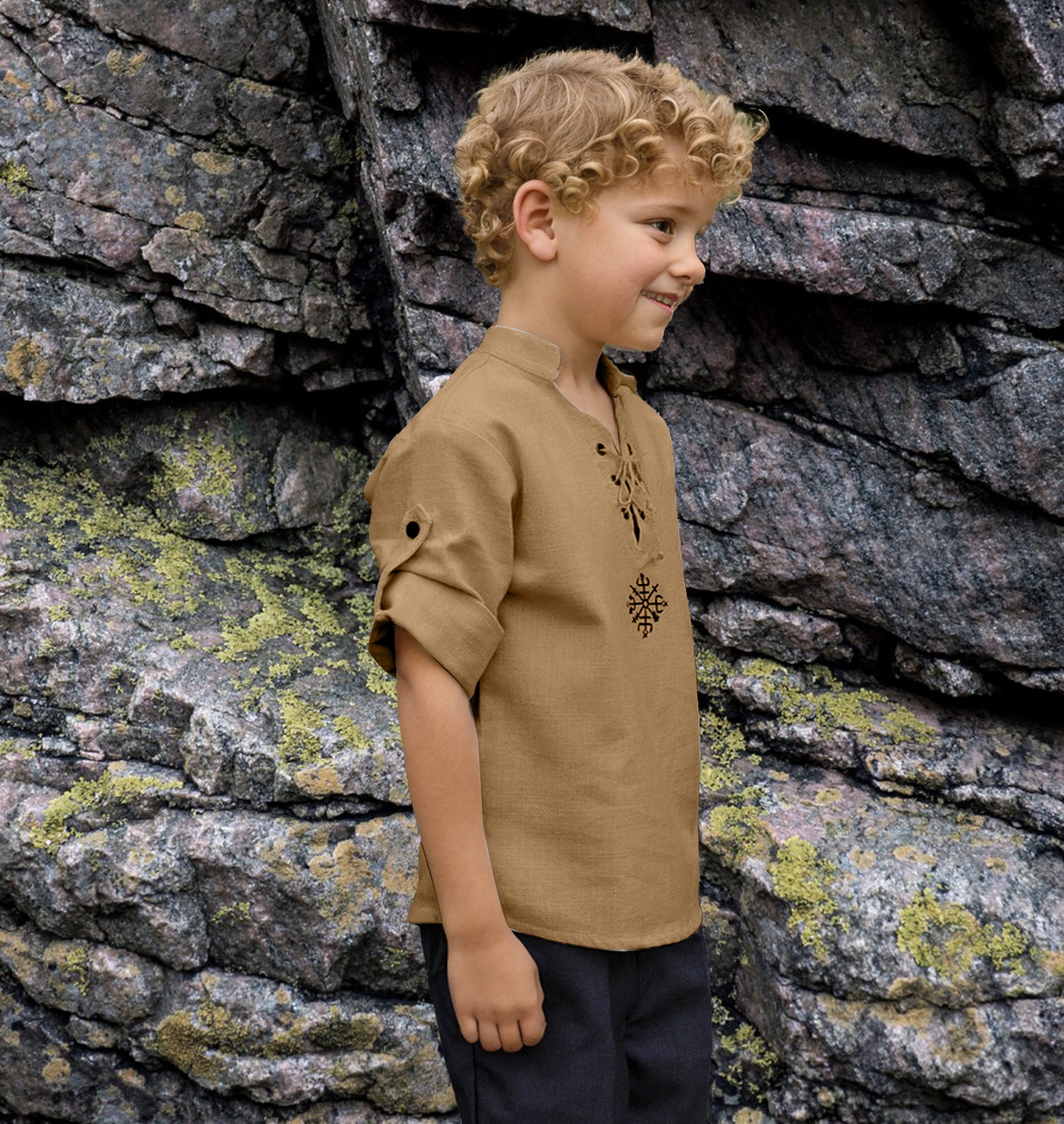 Medieval Unique Embroidered Viking Kids Short Sleeve Shirt