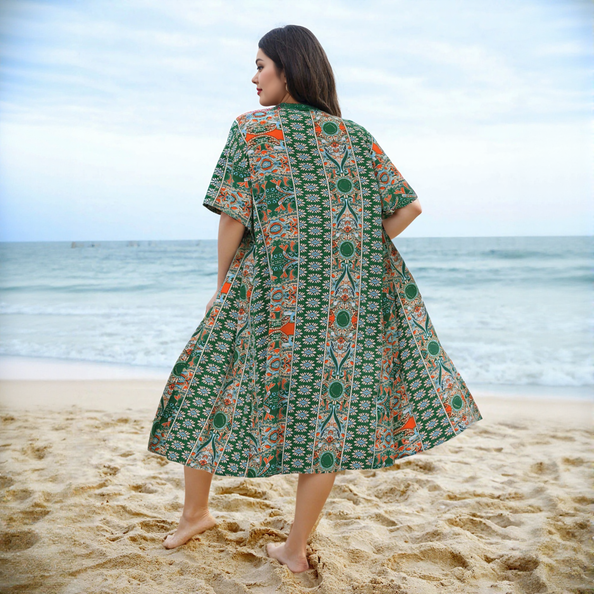 Plus Size All Over Print Kimono Robe and Shorts Set