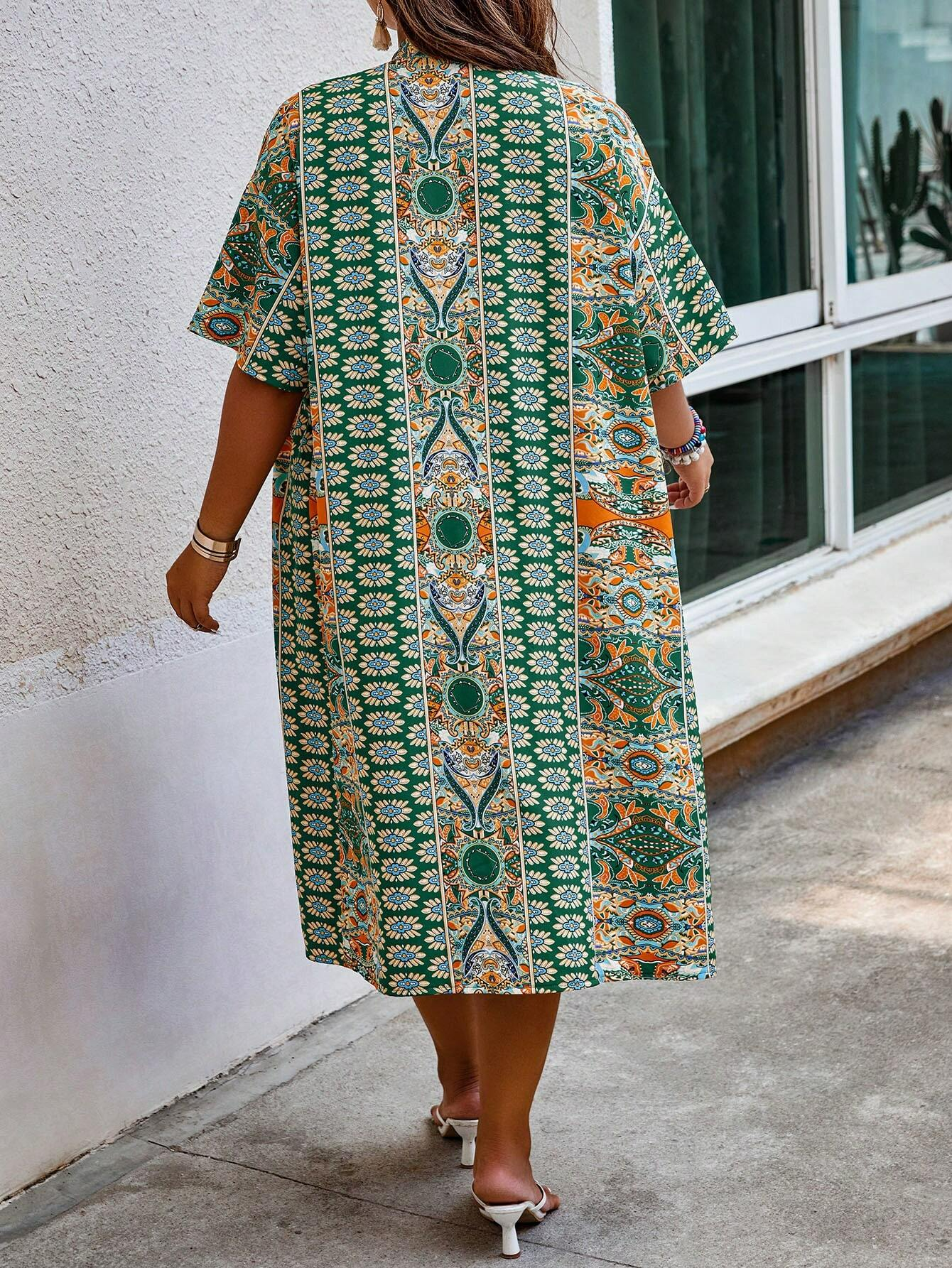 Plus Size All Over Print Kimono Robe and Shorts Set