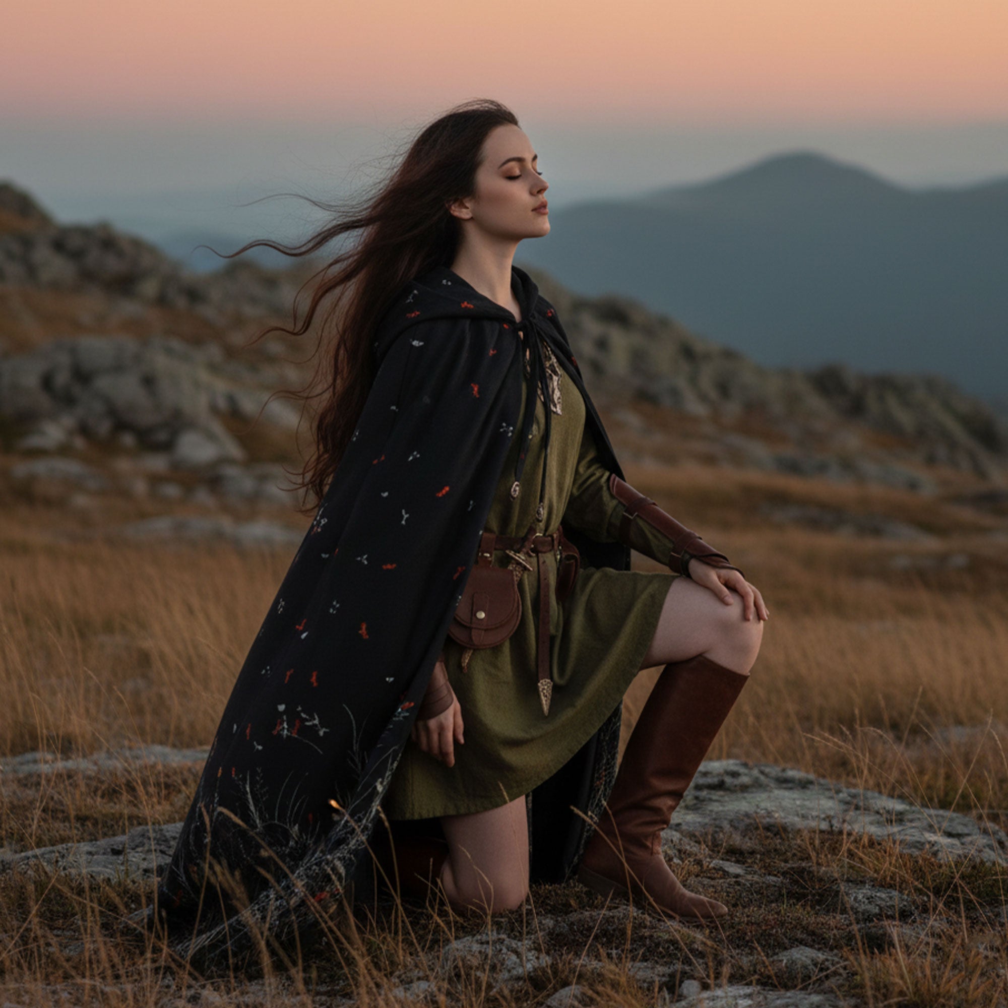 Renaissance printed hooded cloak  is perfect for Sorcerer, Wizard, and Mage characters for your Cosplay, Medieval and Fantasy LARP