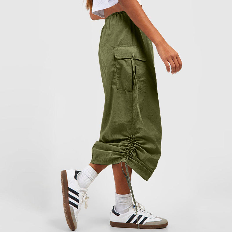 Drawstring Pocket Side Cargo Skirt