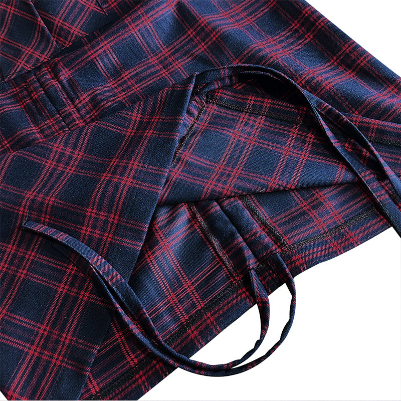 Plaid drawstring pocket side cargo skirt