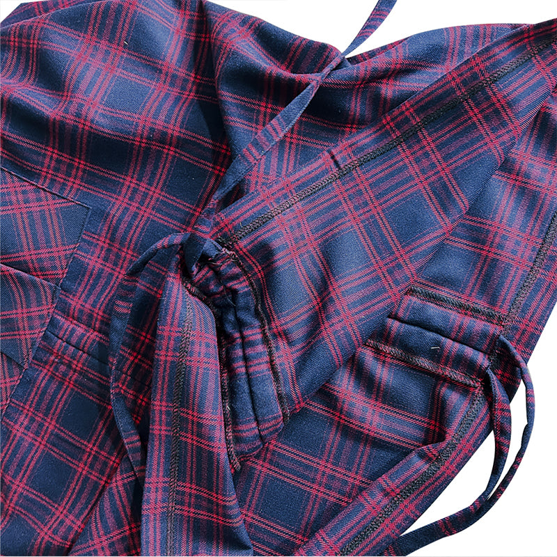 Plaid drawstring pocket side cargo skirt