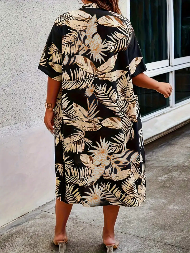 Plus Size All Over Print Kimono Robe and Shorts Set