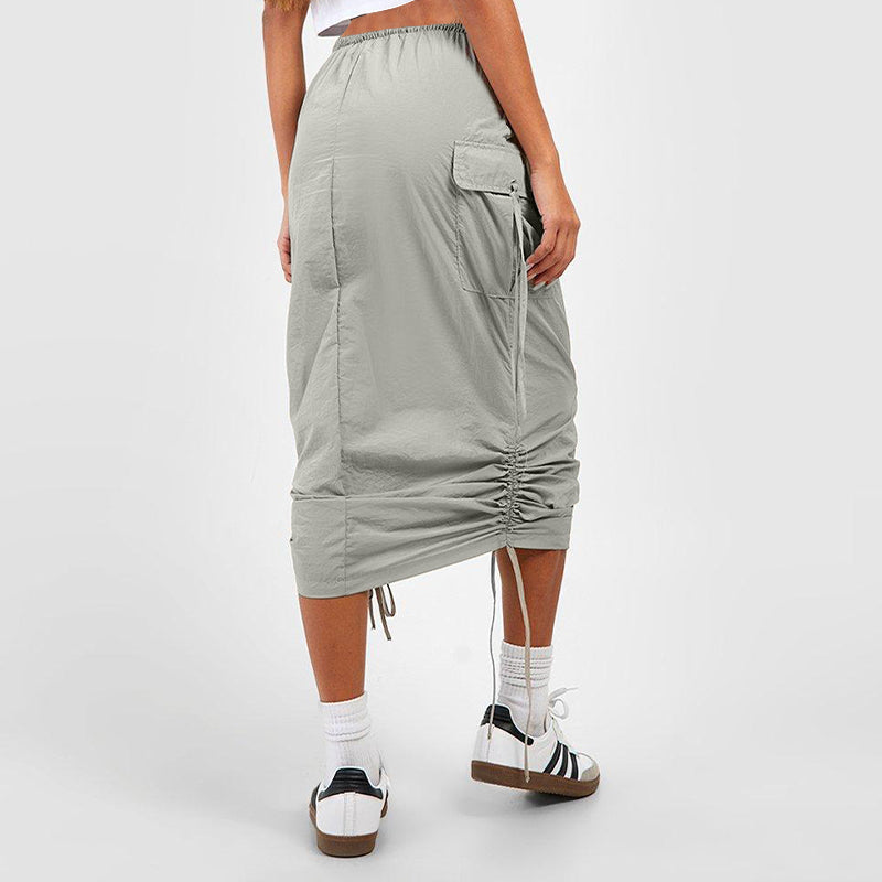 Drawstring Pocket Side Cargo Skirt