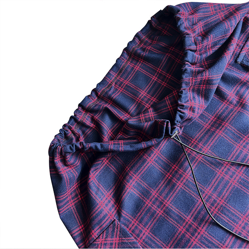 Plaid drawstring pocket side cargo skirt