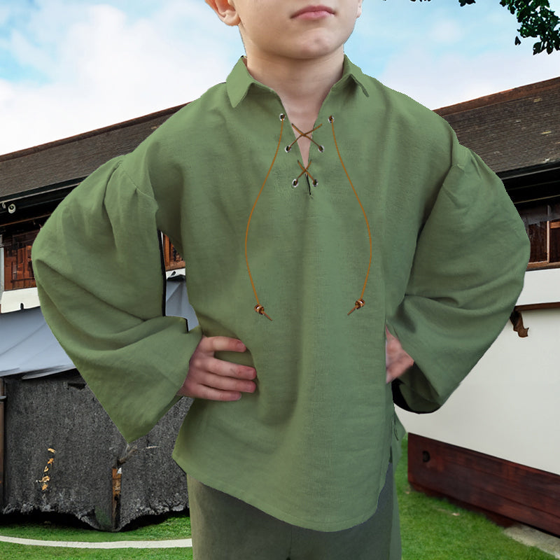 Boys Medieval Pirate Shirt Vintage Spaghetti Strap Halloween Top Scottish Jacobite Ghillie Costume