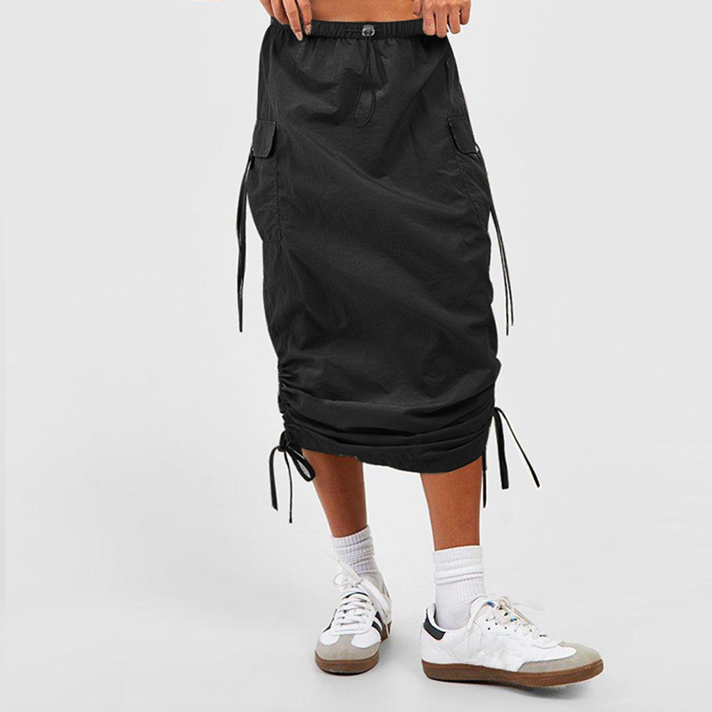 Drawstring Pocket Side Cargo Skirt