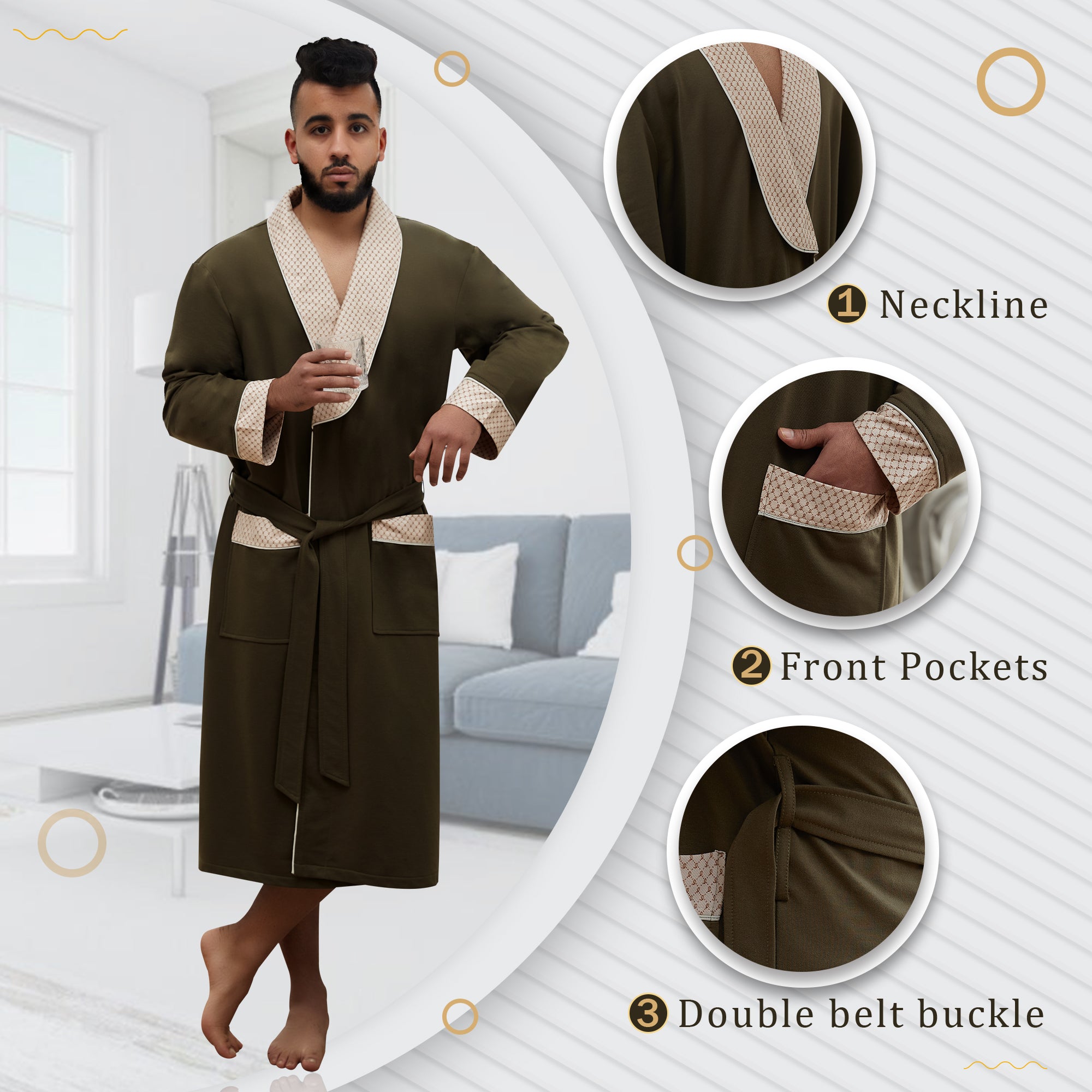 Men's Knitted Robe, Cotton Cape Collar Bathrobe