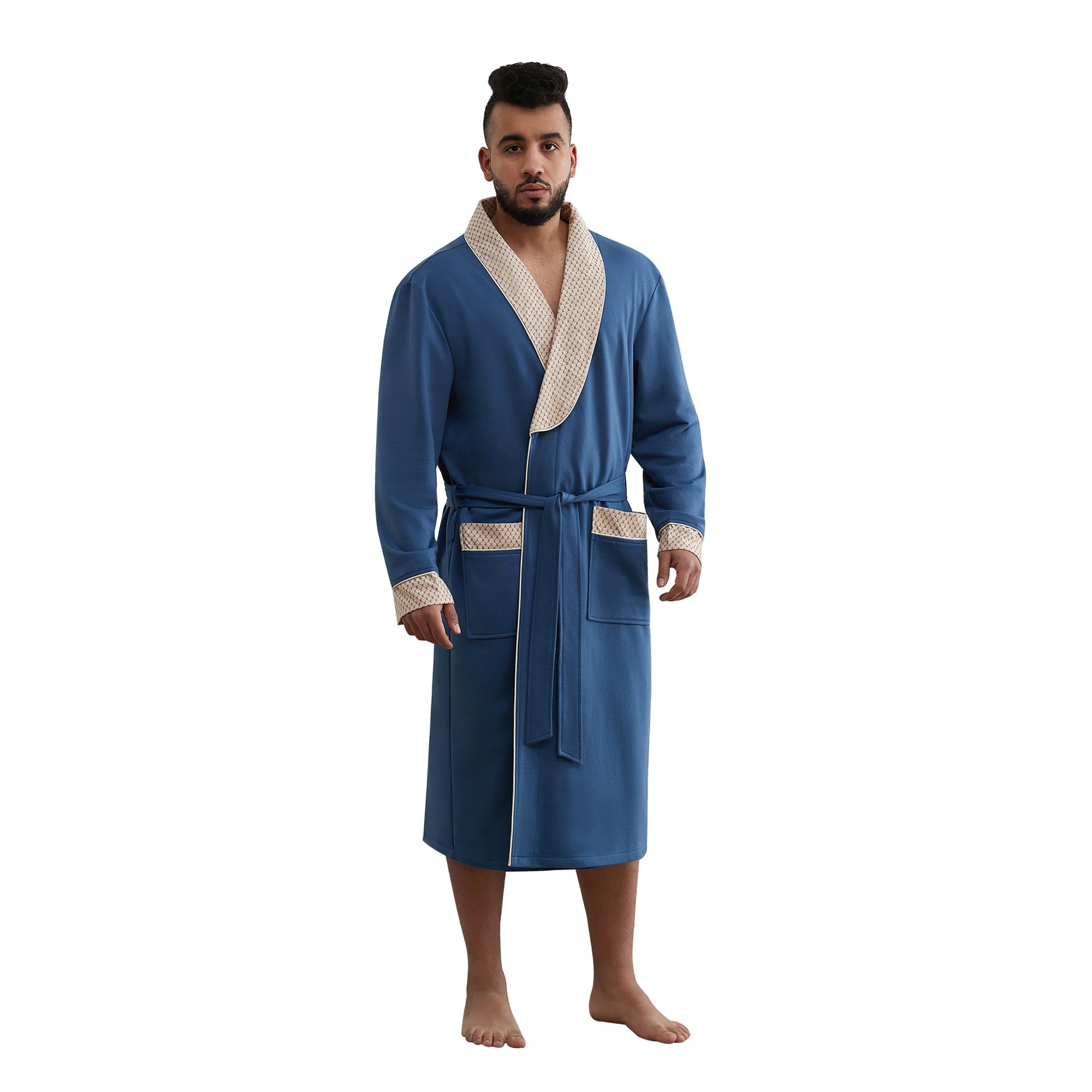 Men's Knitted Robe, Cotton Cape Collar Bathrobe