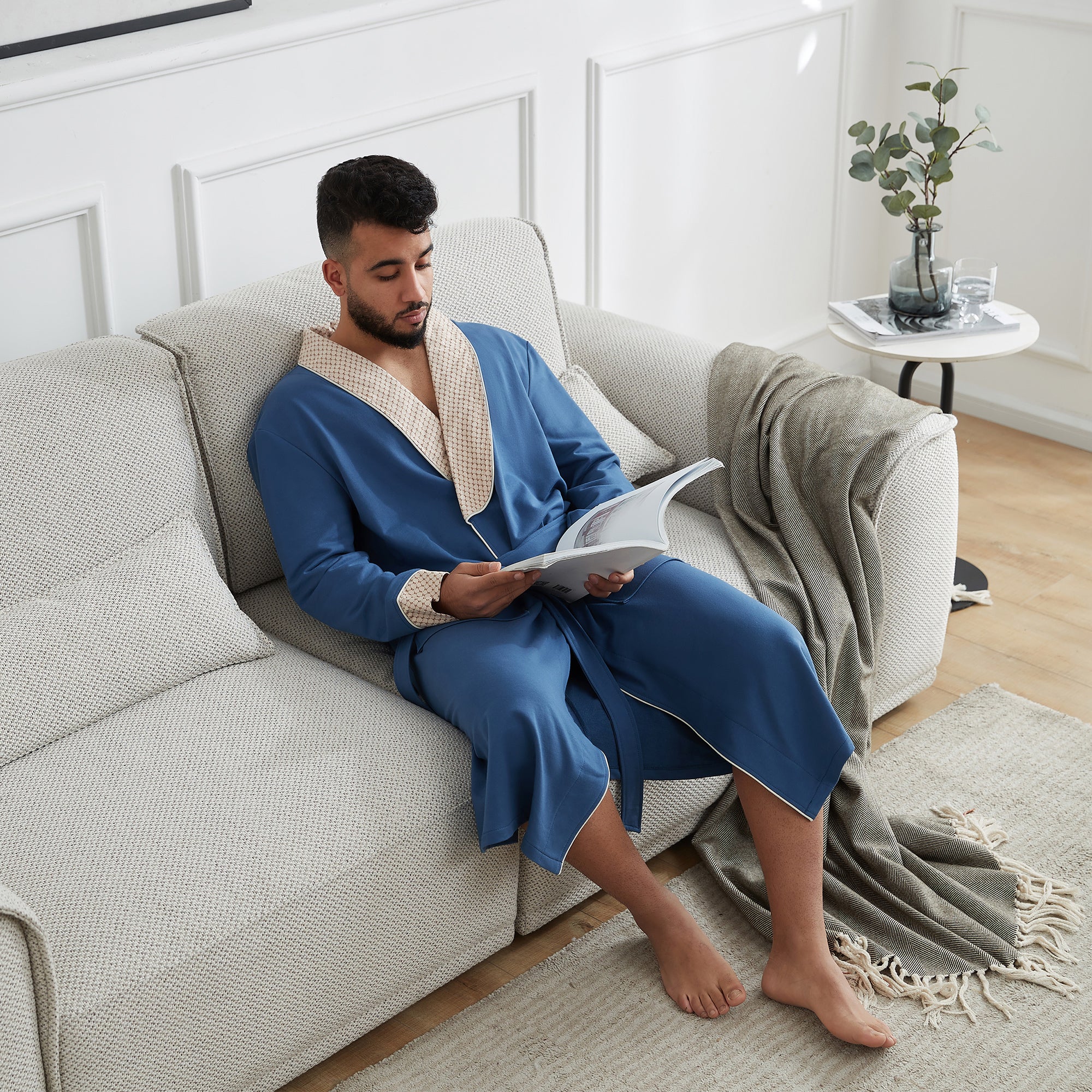 Men's Knitted Robe, Cotton Cape Collar Bathrobe