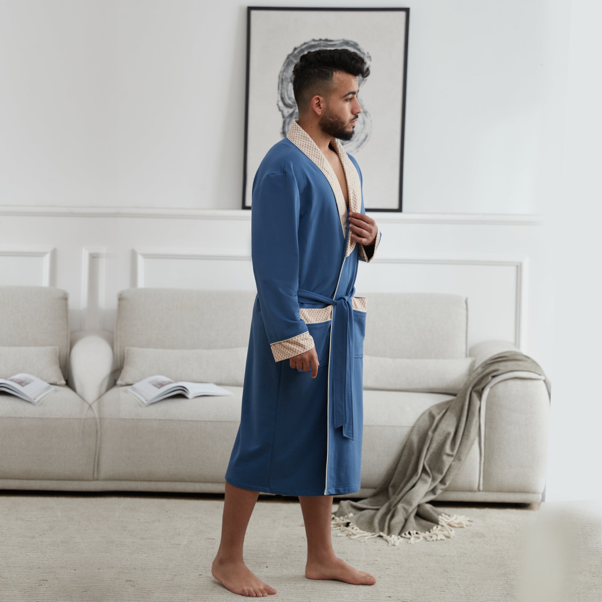 Men's Knitted Robe, Cotton Cape Collar Bathrobe