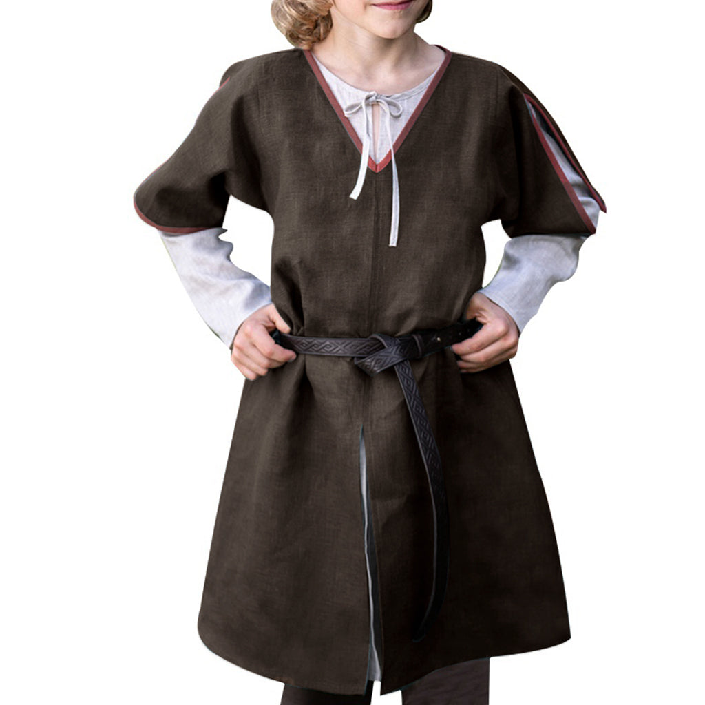 Boys' retro V-neck shirt Viking Middle Ages Long Top Split Solid Shirt