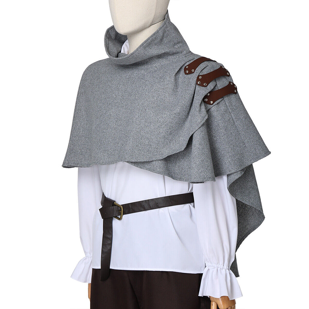 Medieval Renaissance elf cloak with high collar leather tabs cape role play costume