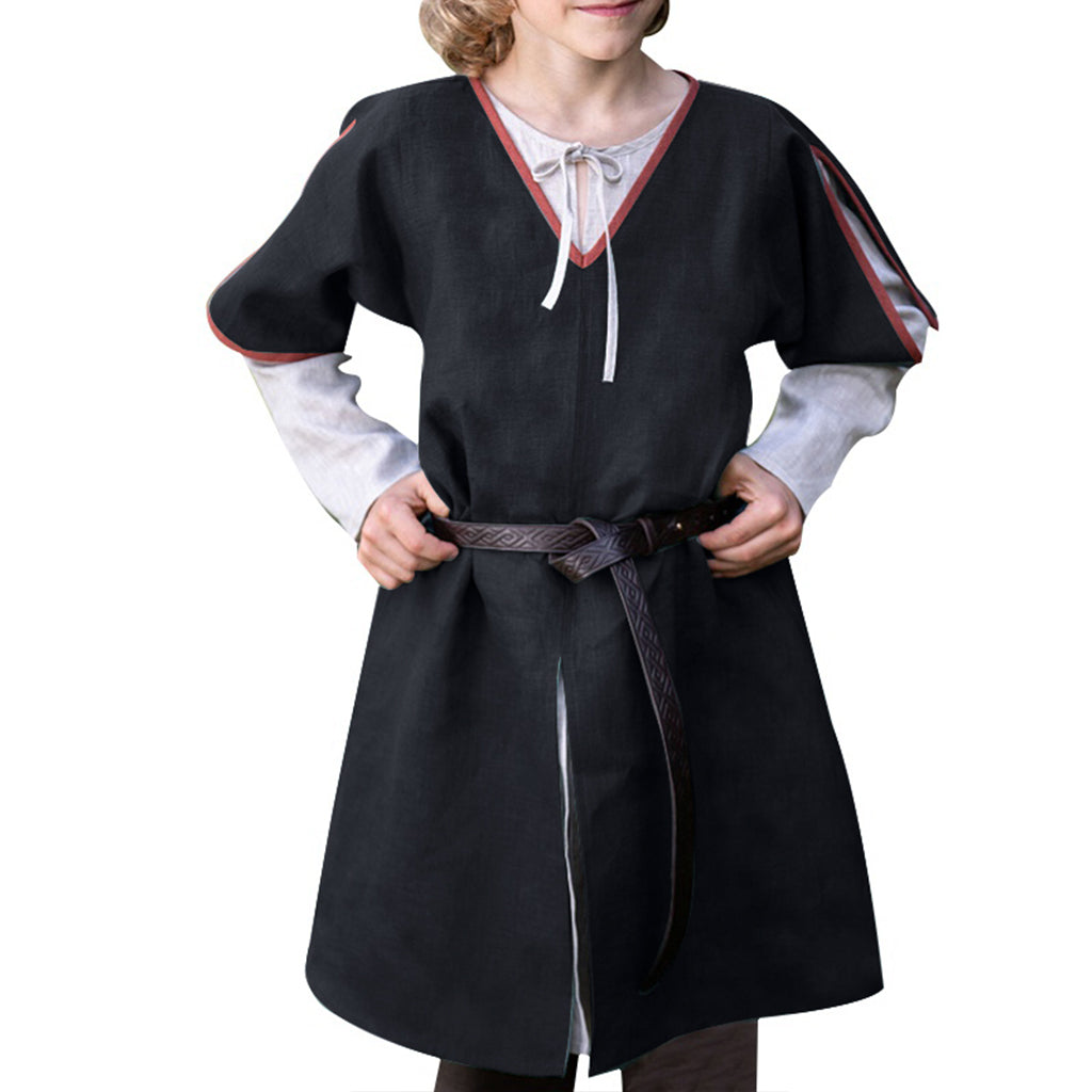 Boys' retro V-neck shirt Viking Middle Ages Long Top Split Solid Shirt