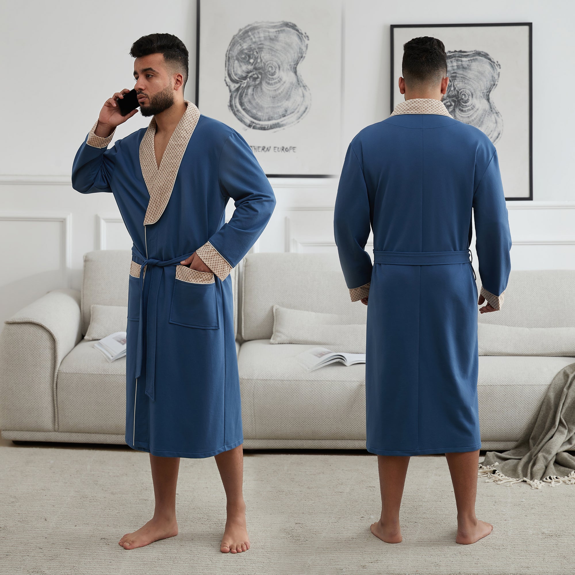 Men's Knitted Robe, Cotton Cape Collar Bathrobe