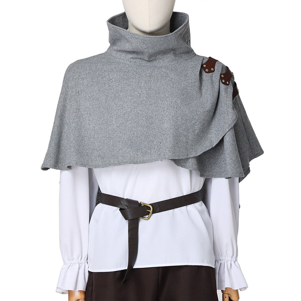 Medieval Renaissance elf cloak with high collar leather tabs cape role play costume