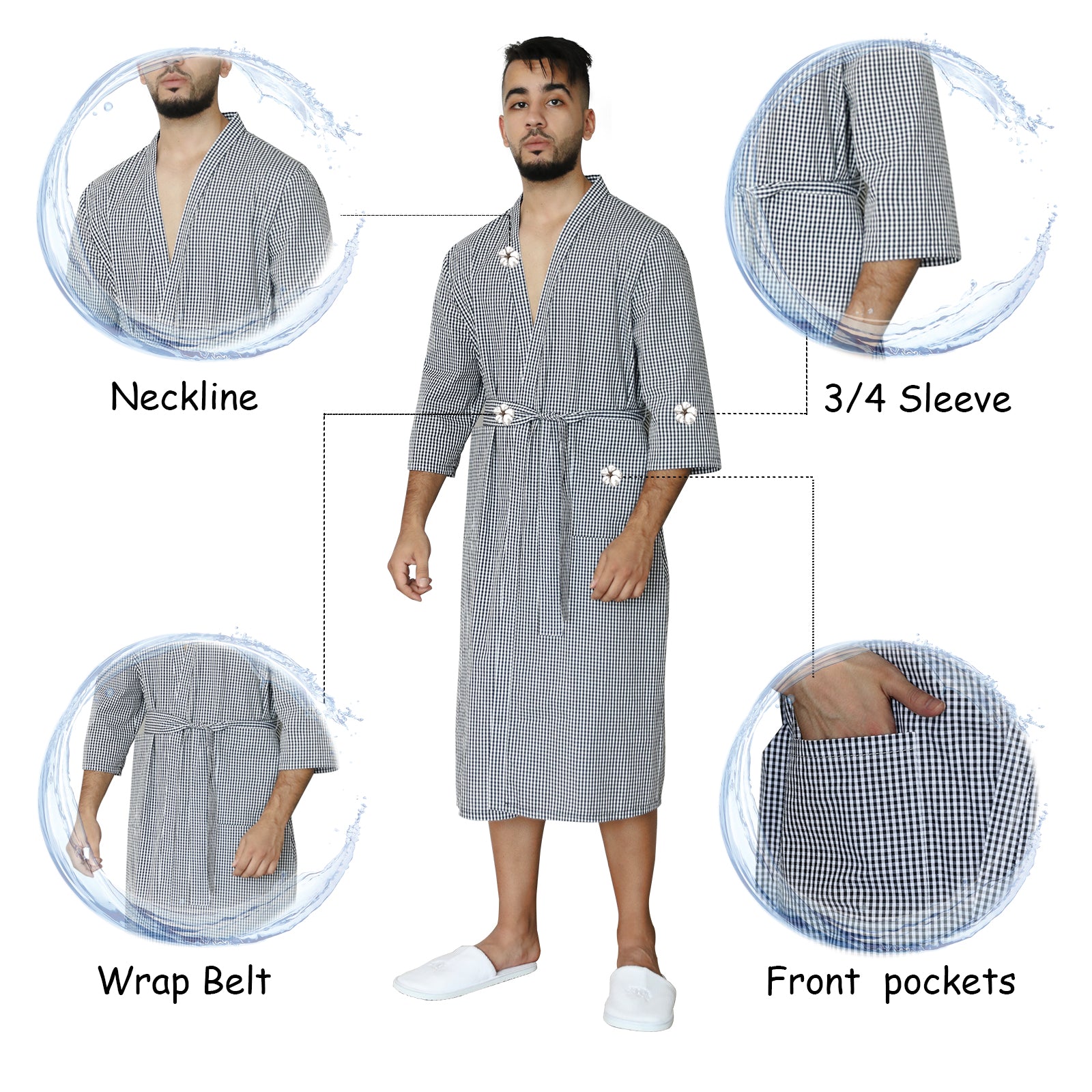 Mens Bathrobe, Short Sleeve Silky Bath Robe for Men