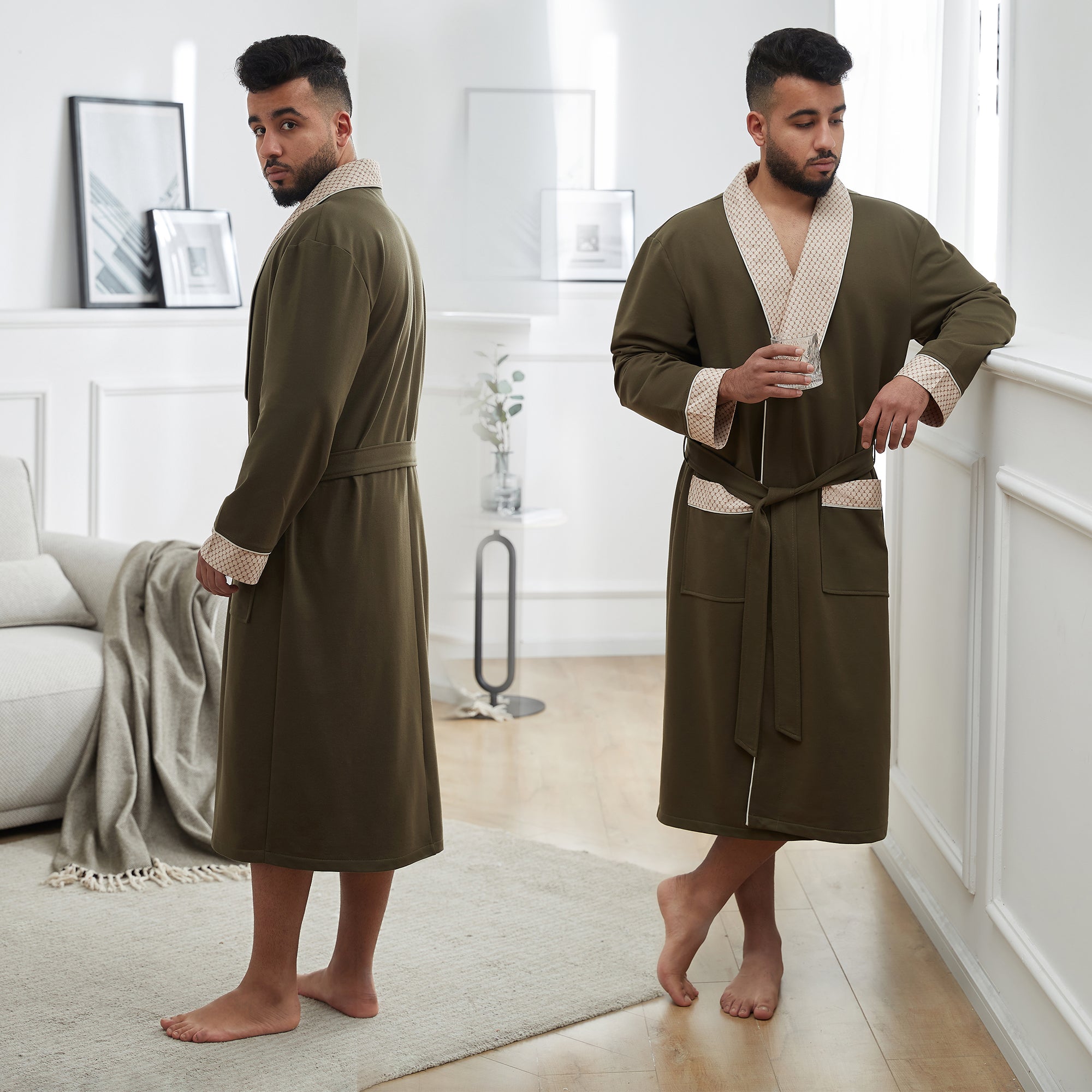 Men's Knitted Robe, Cotton Cape Collar Bathrobe