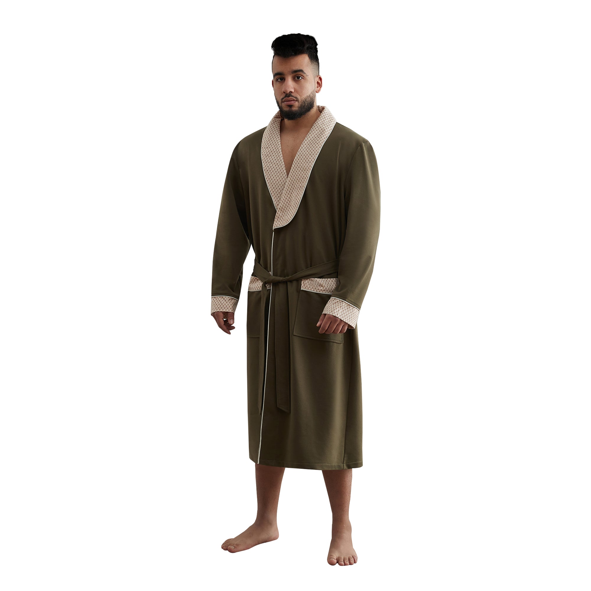 Men's Knitted Robe, Cotton Cape Collar Bathrobe