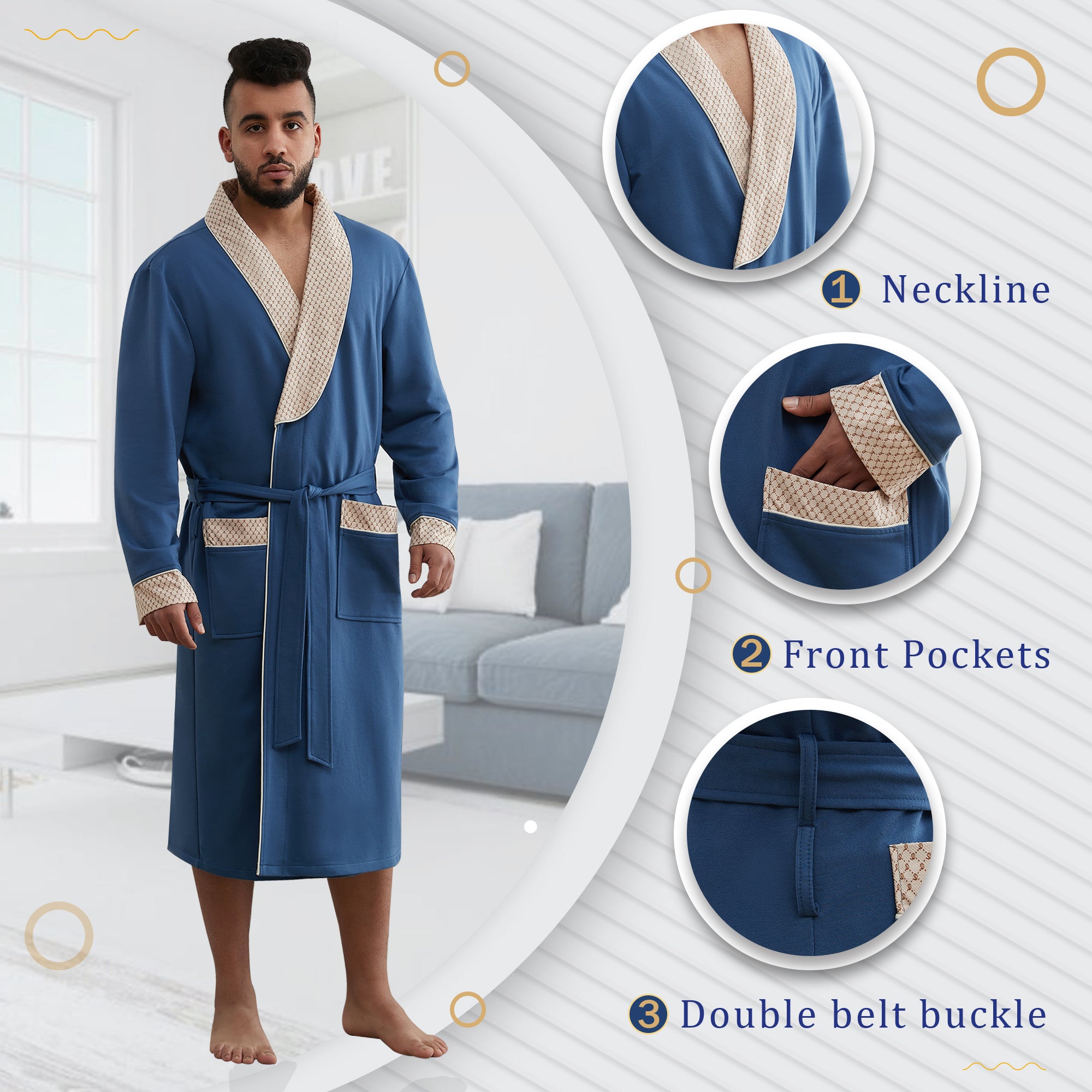 Men's Knitted Robe, Cotton Cape Collar Bathrobe